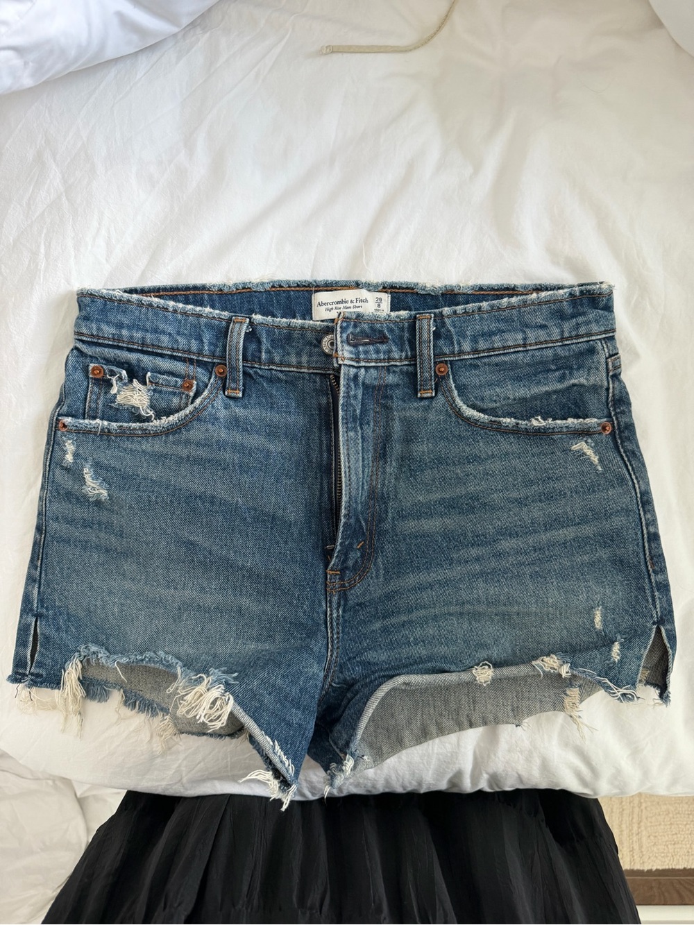 Abercrombie & Fitch Women’s Raw-Hem Distressed Denim Shorts — Blue Wash